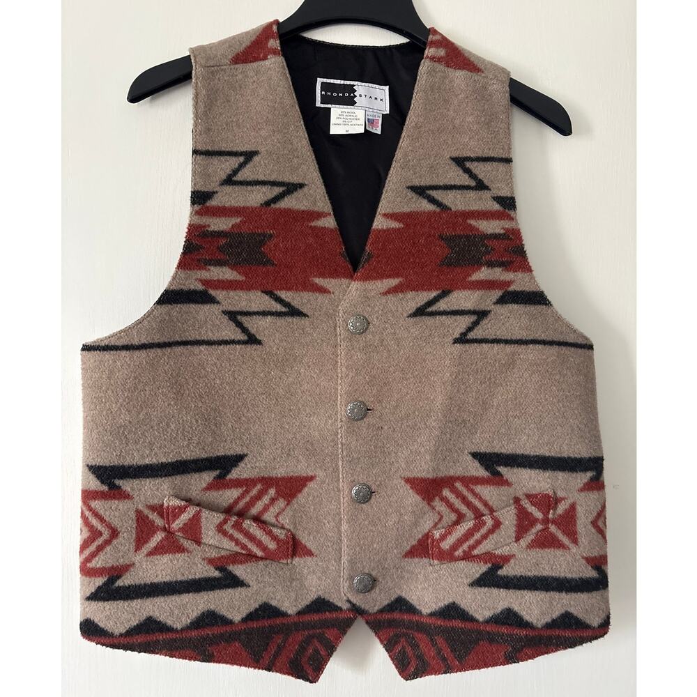 Vintage Rhonda Stark Men's Made in USA Southwestern Aztec Wool Blend Vest M